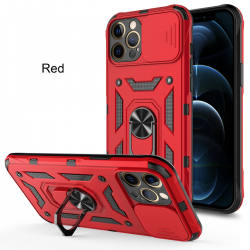  2 in 1 Protect Case with Metal Ring and Camera Protector for iPhone 15 - Red