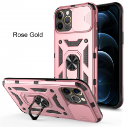  2 in 1 Protect Case with Metal Ring and Camera Protector for iPhone 15 - Rose Gold