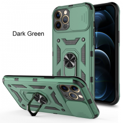  2 in 1 Protect Case with Metal Ring and Camera Protector for iPhone 15 Pro - Green